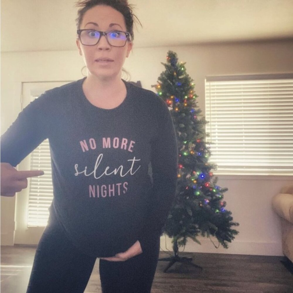 a:glow Maternity | Black Long Sleeve "No More Silent Nights" Shirt | Size Medium